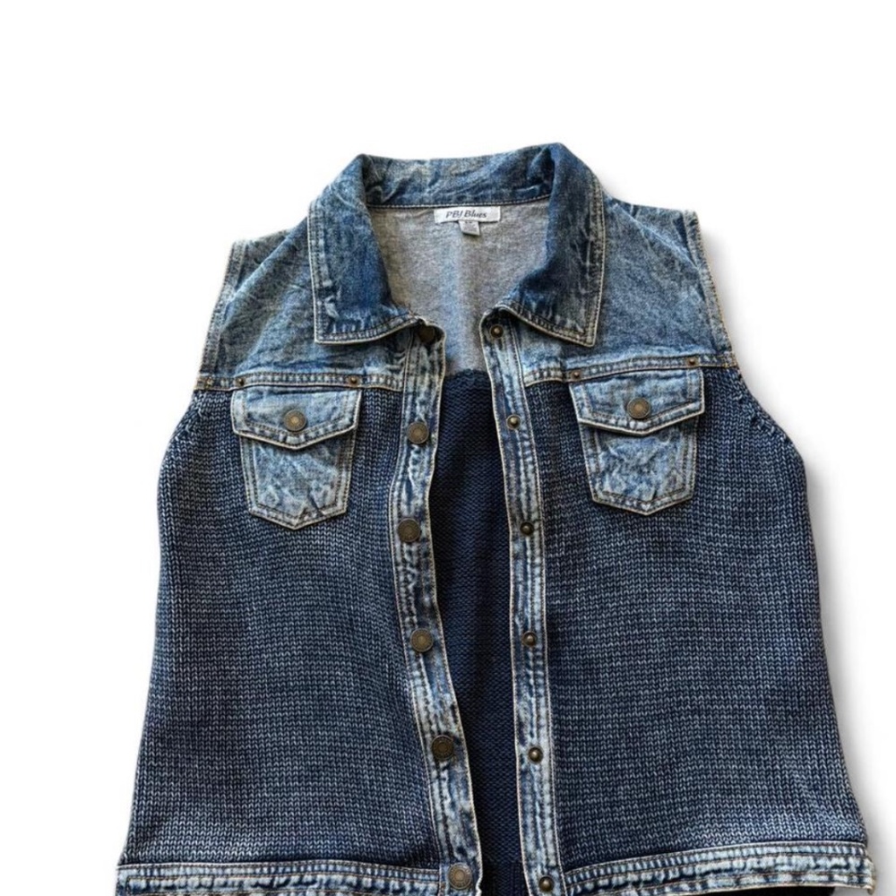 PBJ Blues 90s Vibes Denim Knit Sweater Vest - Picture 2 of 8